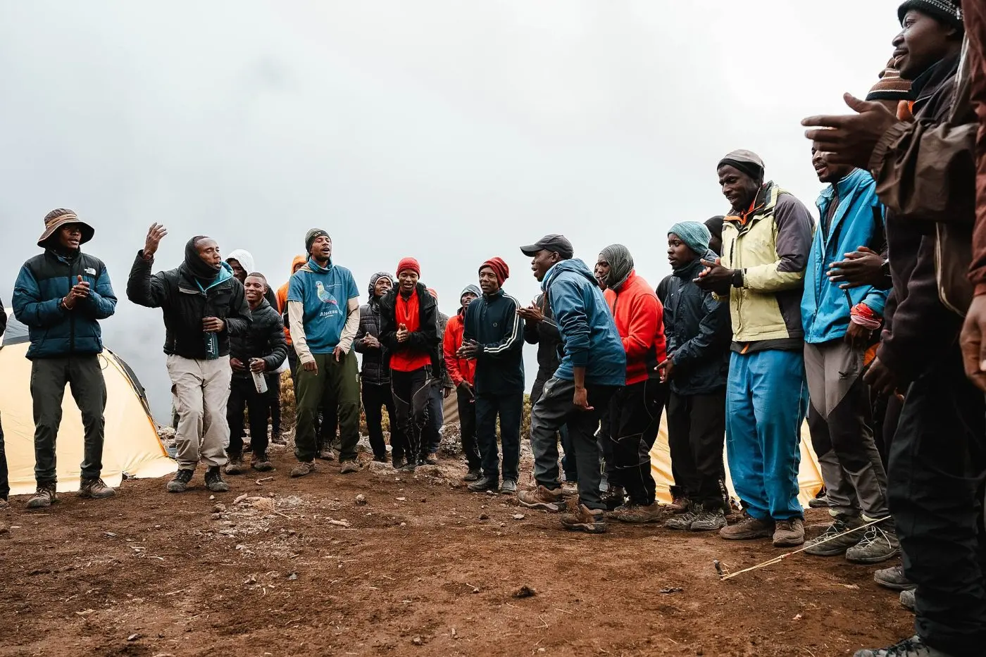 Porters carrying supplies on the higher camps of Kilimanjaro